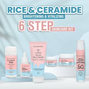 GLAMVEDA Korean Glass Skin Rice & Ceramide 6 Step Daily Skincare Routine For Women | 6 Items with Premium Gift Box