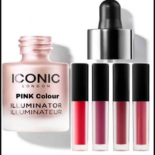 BeantTraders MINI RED LIPSTICK LIQUIED MATTE AND ICONIC HIGHLIGHTER PINK