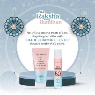 GLAMVEDA Korean Glass Skin Rice & Ceramide 2 Steps Daily Skin Care Moisturizer & Nourishment Combo ( Face Wash + Sunscreen )
