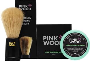 Pink Woolf COMBO | Soft Bristles Shaving Brush and Shaving Soap (REFILL) | For Men | Make Rich Energizing Lather