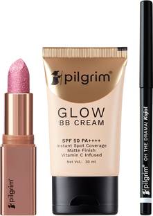 Pilgrim Chic Haseena Glitter Lipstick, Honey Glow BB Cream & Kajal Combo