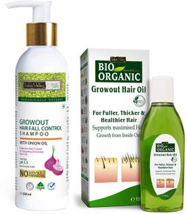 Indus Valley Bio Organic Hair Regrowth Oil and Growout Shampoo Combo Pack