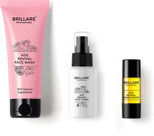 BRILLARE Age Revival Complete Skin Care Kit, Face Wash, Face Toner & Power Drops Face Serum Combo
