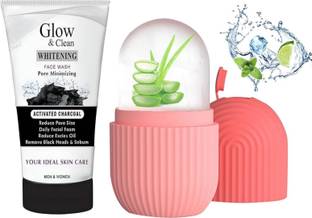 AASAKT Glow & clean Charcoal Brightening Facewash & Ice Roller For Face And Eye
