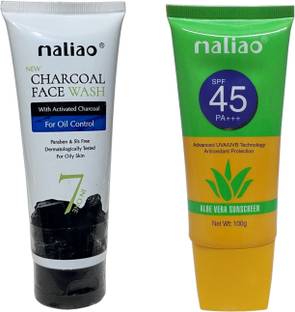 maliao Charcoal Deep Cleansing Face Wash And Aloe Vera Sunscreen Broad Spectrum Spf 45Pa+++