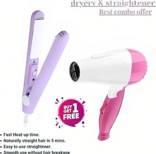 FRIPPE Hair Dryer With Foldable And Mini Hair Straightener Travel Friendly (Pack Of 2) (2 Items in the set)