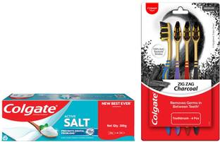Colgate Active Salt Toothpaste and ZigZag Charcoal Medium Bristle Toothbrush