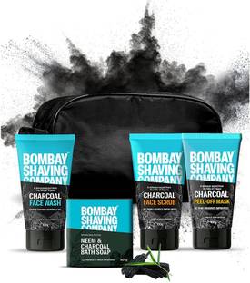 BOMBAY SHAVING COMPANY Activated Charcoal Complete Home Facial Kit | Removes Blackheads, De-tans, Unclogs Pores & Deep Cleanses | Made in India