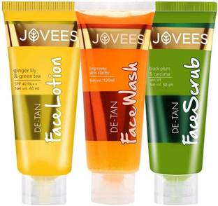 JOVEES Detan Routine (Set of 3) De-tan Face Lotion & Face Wash and Scrub