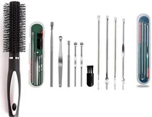 ghorela g 1 Blackhead Remover Tool Set + 1 Ear Wax Remover Tool Set + 1 Round Hair Brush (Pack of 3)
