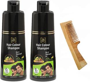TRU HAIR & SKIN Hair Colour Shampoos with Neem Wooden Comb
