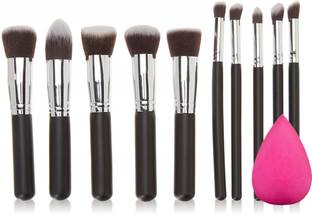 Sh.Huda 10 Pcs Makeup Brushes Set Tool Pro Foundation Eyeliner Eyeshadow With Sponge Puff