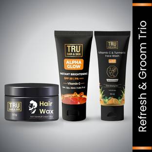 TRU HAIR & SKIN Hair Wax 50g+Alpha Glow Cream SPF50 25ml+Vitamin C Face Wash 50ml