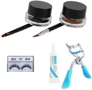 RTB Black and Brown Gel Eyeliner, Eyelash, Eyelash Glue With Eyelash Curler
