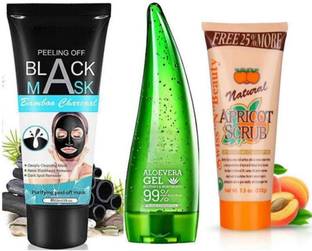 Earthcon COMBO PACK OF CHARCOAL MASK+ALOVERA GEL+SCRUB (3 items in the set)