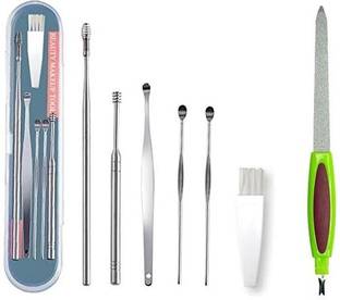 Lusty soul Stainless Steel Ear Wax Cleaner/Remover Tool Kit With Spiral Ear Curette Cleaner & 2 in 1 Manicure Pedicure Nail File Tool
