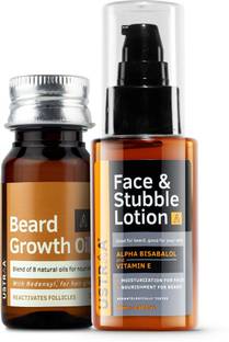 USTRAA Beard Growth Oil - 35 ml & Face and Stubble lotion | For Beard Softening - 60 ml