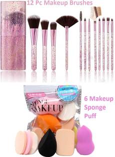 Pro Ultra 2 Items Combo 12 Pc Brush Set With Makeup Sponge Puff