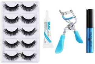 RTB False Eyelashes-Set of 5, Eyelashes Glue & Eyelash Curler & Glitter Eyeliner Blue