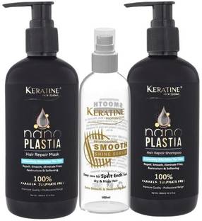 KERATINE PROFESSIONAL NANO PLASTIA HAIR REPAIR SHAMPOO & MASK COMBO 300 ML EACH WITH 100 ML SERUM