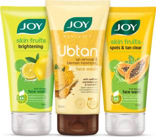 Joy Signature Brightening Lemon face wash 150ml, Spots & Tan Clear Papaya face wash 150ml & Tan Removal Ubtan face wash 150ml