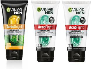 Garnier Men AcnoFight Acne Calming Gel Cleanser-50g 2pcs +TurboBright Anti Dullness Facewash-50g