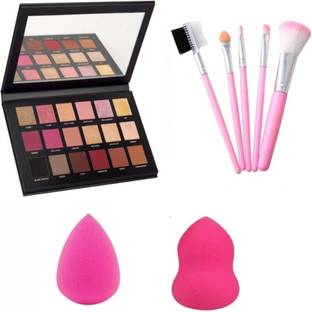 brown blush ROSE GOLD EYESHADOW WITH 5PCS PINK BRUSH SET AND 2 MAKEUP SPONZES