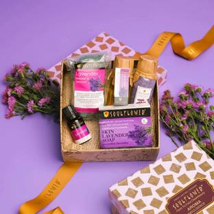 Soulflower Lavender Try Me Gift Set for Men & Women, Bath & Body Spa Gift Box, Skincare Kit