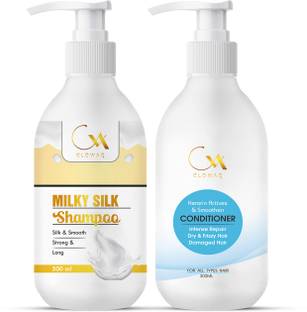 GlowAq Milky silk Shampoo (500ml) for Silk & Smooth with Keratin Conditioner (300ml) for Intense repair (2 items in set)