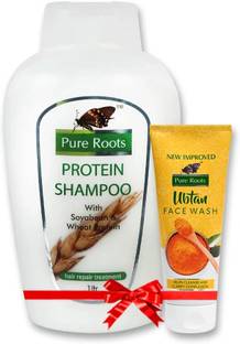 Pure Roots Herbals Protein Shampoo 1000ml with 100ml Ubtan Face Wash