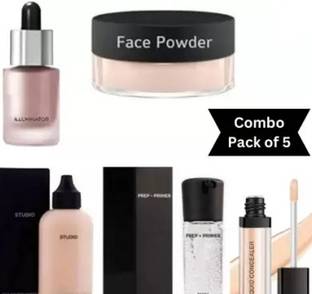 butch Waterproof Foundation with Face Base Makeup Primer Concealer Stick Liquid Highlighter and Dark Circle Concealer