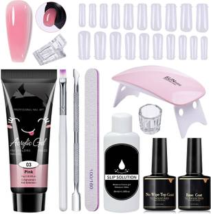 BOZLIN Acrylic Poly Nail Gel Nail Extension Set with Top Coat, Base Coat & UV (Pink)