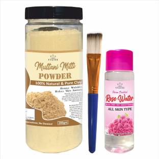 YVETTE Pure Natural Multani mitti powder 200gm+Rose water 120ml Face & Skin Glow