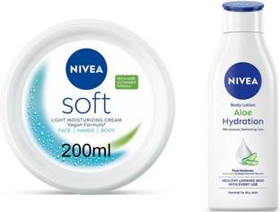 NIVEA Aloe Hydration Lotion 200ml & Soft Light Moisturizer Cream 200ml (Pack of 2)