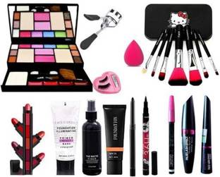 mkldsrh 6155 make up kit brush with blenders curler eyelash lipstick primer fixer foundation 36 h eyeliner 3 in 1 kajal eyeliner mascara