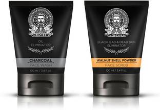 WHISKERS Charcoal Face Wash (100ml) & Walnut Shell Powder Face Scrub (100ml)