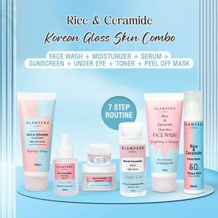 GLAMVEDA Glass Skin Rice & Ceramide 7 Step Weekly Skincare Routine For Women with Gift Box