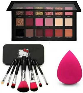 Dexklut 18 color eyeshdow rosegold pallette & 7 pink brush with blender puff
