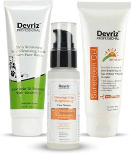 DEVRIZ PROFESSIONAL Foaming Face Wash & Face Serum With Sunscreen Gel For All Skin Types (3 Combo packs)