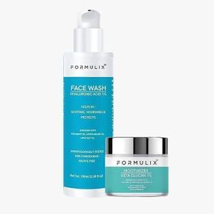 FORMULIX Beta Glucan Moisturizer & Hyaluronic Acid Face Wash | Cleanse and Hydrates Skin Combo Kit (100ml+50g)