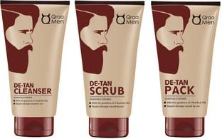 Qraa MEN DE-TAN CLEANSER FOR MEN 100gm + DE-TAN SCRUB FOR MEN 100GM + DE-TAN PACK FOR MEN 120GM