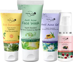 Herbs n Teenz Acne Control Skincare Combo for Teens - Cleanser, Gel, Serum, SPF