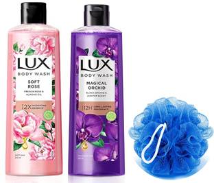 LUX Fragrant + soft Skin, Soft Touch Body Wash, 2x245ml With 1 Loofah