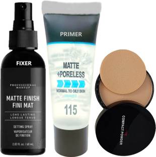 N.Y.N Beauty 3 in 1 Combo Kit of Makeup Fixer , Face Primer with Matte Finish Compact Powder
