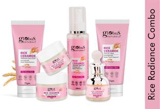Globus Naturals Ceramide Glow Rice Radiance Combo For Korean Glass Skin Face Wash, Face Cream, Face Serum, Face Toner, Face Scrub, Peel off Mask