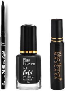 BLUE HEAVEN 24HR STAY KAJAL (JET BLACK, 0.31gm) + GET BOLD EYELINER (BLACK, 7ml) + MASCARA (BLACK, 6.5ml)