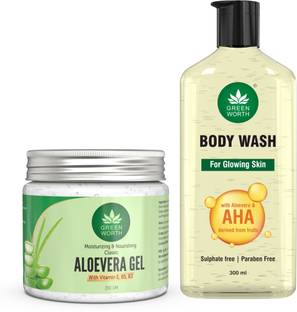 Greenworth Aloe vera Gel for face / hair 200gm & sulphate Free Body wash shower gel 300ml