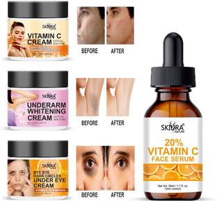 Skiura Vitamin C Cream | Underarm Whitening Cream | Dark Circles Under Eye Cream | Vitamin C Face Serum Pack of 4 Each Size 50 gm