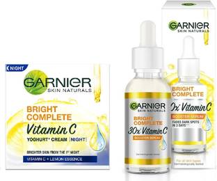 GARNIER SKIN NATURAL BRIGHT COMPLETE VITAMIN C FACE SERUM-15ml+ VITAMIN C NIGHT CREAM-18ml..