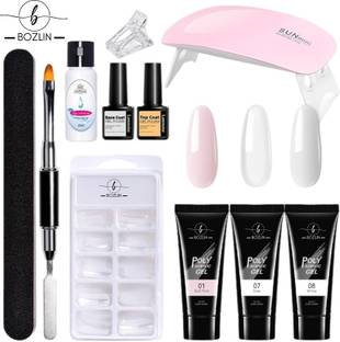 BOZLIN Poly Nail Gel Extension Kit for Builder Gel UV Nail Art Kit Nail Extension Set (Pink, Clear, White)